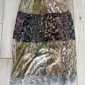 Mixed Floral Patchwork Tiered Maxi Skirt - Multicolor